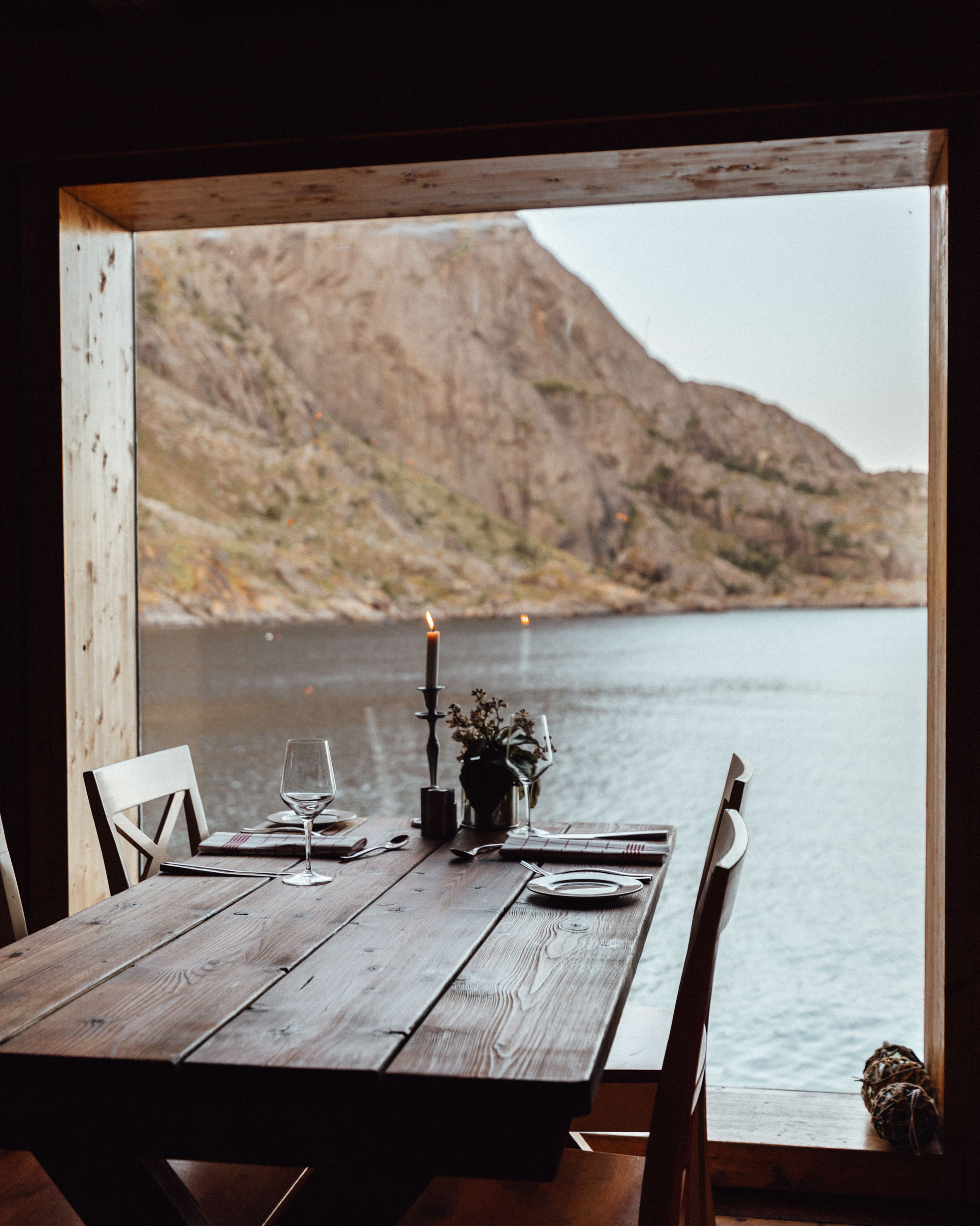 Restaurant in Lofoten Hotel Norway Nusfjord Arctic Resort Traditional Fishermen Red Cabin with a Fjord View - Find Us Lost