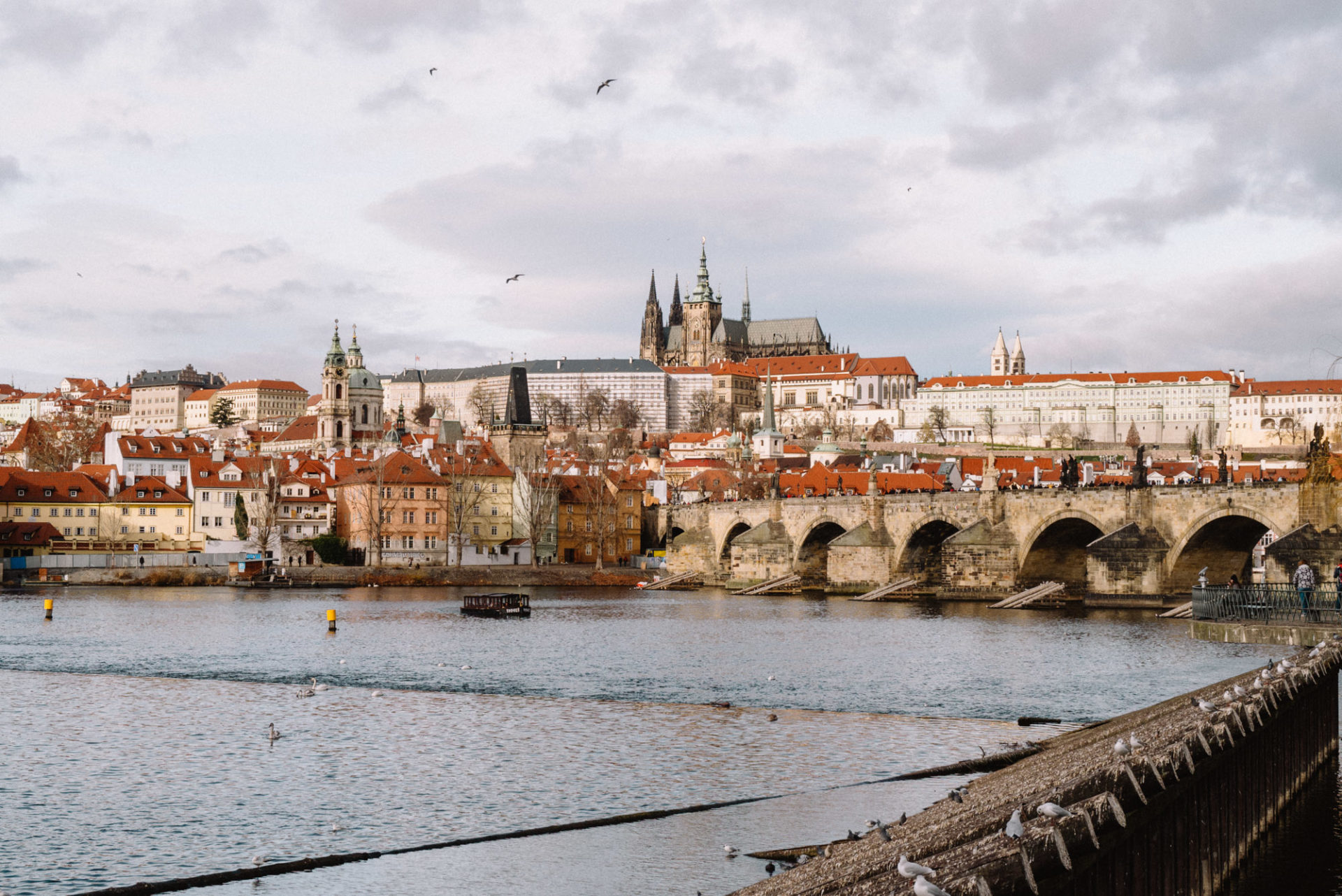 View from Charles Bridge of Prague Castle in Czech Republic
