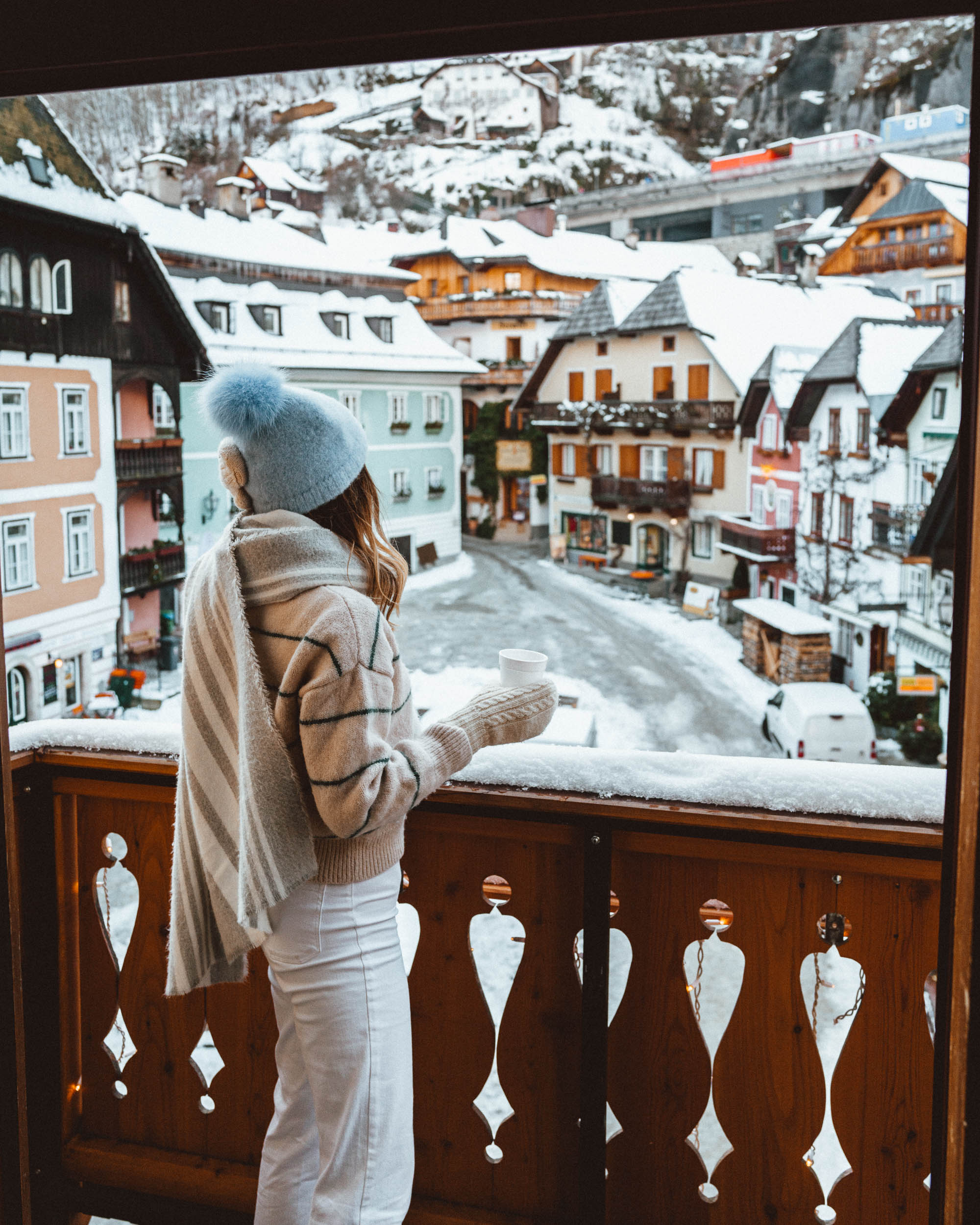 Balcony at seehotel gruner baum Hallstatt hotel in Austria